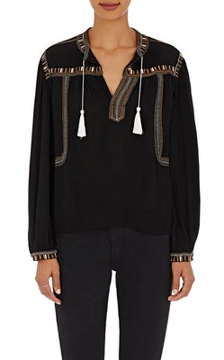  Isabel Marant Etoile SZ FR 34/US 2 CABELLA Black Embroidered Tunic Shirt Top  - Image 1 of 4