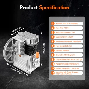 Cylinder Piston Style Air Compressor Pump Head 3HP 2.2KW Air Tool With Silencer - Picture 1 of 23