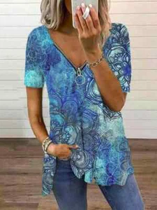 Sommershirt Kurzarm blau-weiß Gr. S-M - Bild 1 von 3