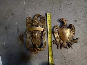 2 DOOR KNOCKER ANTIQUE BRASS CAST STYLE VINTAGE SOLID VICTORIAN BRONZE EAGLE - Picture 1 of 11