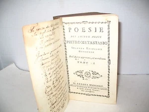 POESIE DEL SIGNOR ABATE BY PIETRO METASTASIO VINTAGE THEATER ITALIAN 1774 OPERA - Foto 1 di 8
