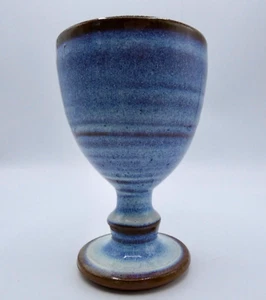 Vintage Studio Pottery Stoneware Small Goblet Light Blue with Rust Glaze - 200ml - Picture 1 of 6