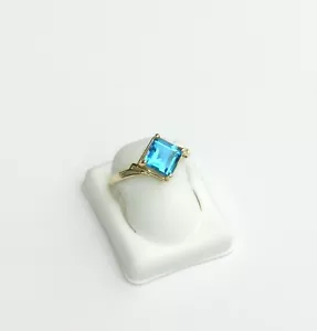 2.83 Ct Square Swiss Blue Topaz 14K Yellow Gold Ladies Ring Estate #J825 - Picture 1 of 4
