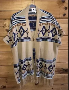 Pink Owl Aztec Poncho Sweater Sz M/L SouthWestern Boho Pullover Cover Knit - Picture 1 of 1