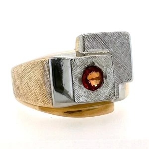 Men's Mid-Century Style Ring, Size 10.75 with Orange Sapphire in 14K Gold, 8g - Picture 1 of 13