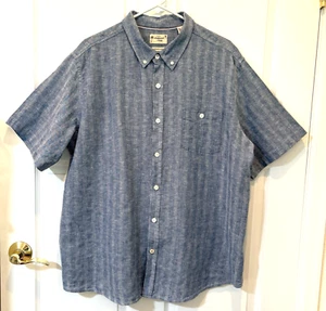 Mens Weatherproof Vintage Short Sleeve Linen Button Shirt Blue Stripe 2XL - EUC - Picture 1 of 13