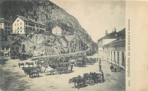 SWITZERLAND - GOTTHARDBAHN - VOR DEM BAHNHOF IN GOSCHENEN HORSE-DRAWN POSTCARD - Picture 1 of 2