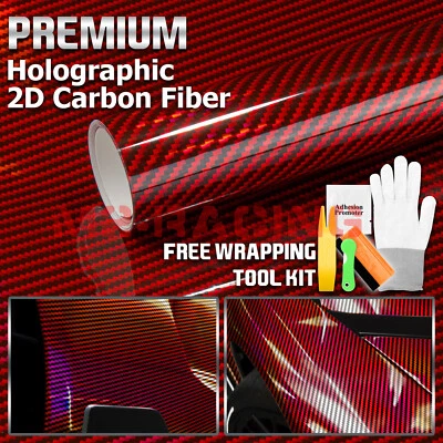 Hoja de calcomanía holográfica de fibra de carbono láser rojo cromado para automóvil Foto 1 de 4