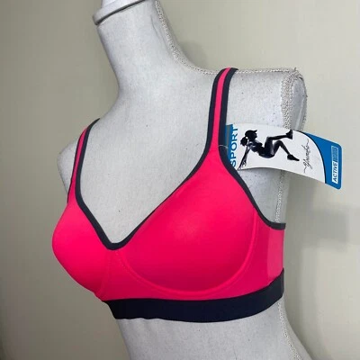 Youmita Athletic Sports Bra PADDED Wireless KeyholeRacerback StrawberryPink Gray - Image 1 of 4