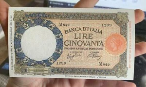 50 LIRE LUPA 28-08-1942 FASCIO RARA FIOR DI STAMPA CARTA CROCCANTE E NATURALE - Foto 1 di 4
