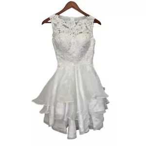 Cocktail Gown Wedding Short Tutu Floral Lace Tiered Organza Size XS - Picture 1 of 16