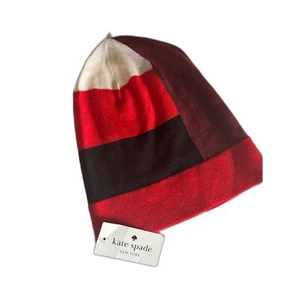 Kate Spade Beanie Hat Women's One Size Pink Burgundy Color Block Lightweight NWT - Picture 1 of 2