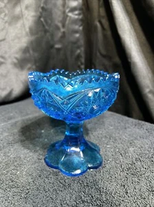 Kemple Wheaton Blue Star Burst Saw Tooth Pedestal Compote Candy Dish - Picture 1 of 7