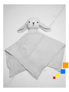 Doudou Plat/Mouchoir Carré Lange Lapin Gris Yeux Nez Noir - Monoprix Bout'chou - Foto 1 di 5