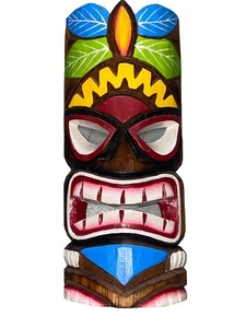 13” TIKI MASK WALL HANGER WOOD TIKI BAR HANGING WOOD ART - Picture 1 of 1
