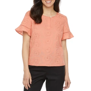 Liz Claiborne Crew Neck Short Sleeve Blouse Size PS, PM, PL, PXL Rose Dawn - Picture 1 of 3