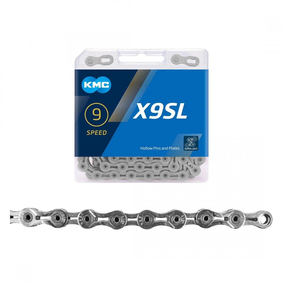 KMC X9SL Superlight 9-Speed Chain w/ Master Link - Silver - Hollow Pins & Plates - Image 1 of 1