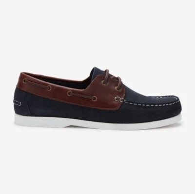 Jack Wills Bodle Leder Bootsschuhe Herren Navy/Braun - Alle Größen