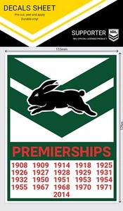 NRL Premiership History Decal - South Sydney Rabbitohs - Premier Stickers - Foto 1 di 1