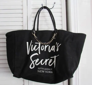 VICTORIA'S SECRET BLACK FIFTH AVENUE NEW YORK LARGE CANVAS TOTE VINTAGE - Picture 1 of 5