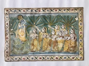 Antique Indian Miniature Krishna and Attendants - Picture 1 of 2