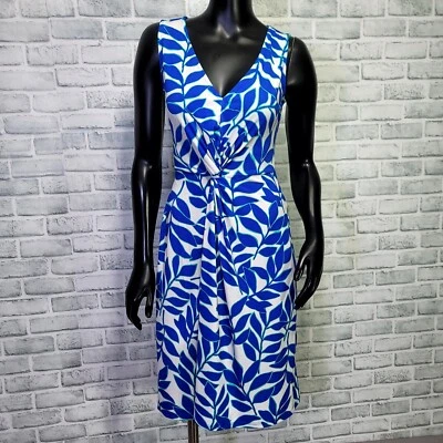 Vestido informal elástico sin mangas con nudo torcido delantero azul blanco talla S de Leota Foto 1 de 4