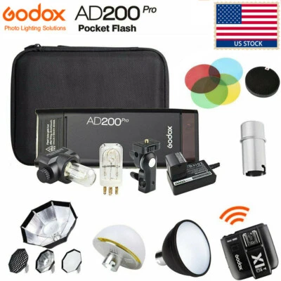 US Godox 2.4G TTL HSS 1/8000s AD200pro Pocket Camera Flash with X1T trigger Kit - Image 1 of 4