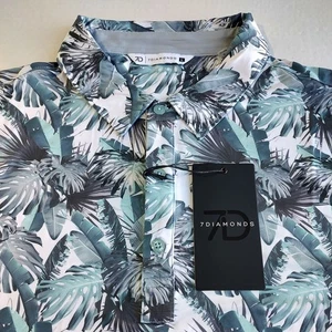 7 Diamonds Somers 4 Way Stretch Polo Shirt Men L Blue Floral Print Performance - Picture 1 of 10