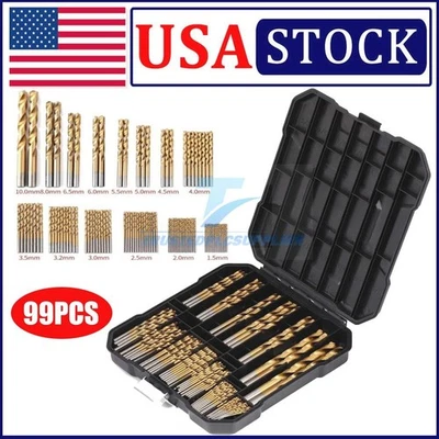 TRUSTEDPLCSUPPLIER 99PCS Drill Bit Set 1/16"-3/8" HSS Titanium Multi Drill Bits Twist Metal Tools