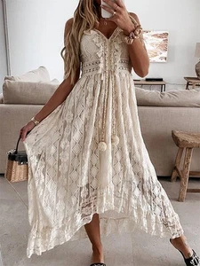 Damen Trägerkleid Elegant Boho Strandkleid Sommerkleid Partykleid Urlaub - Bild 1 von 14