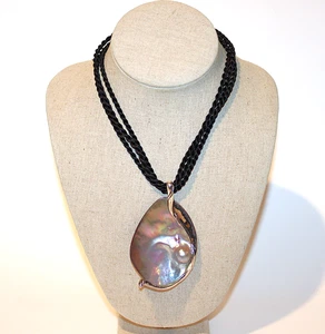 Vintage Silver 925 Artisan Abalone Blister Mabe Pearl Necklace A Pea in the Pod - Picture 1 of 8