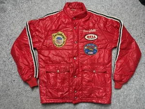 Vintage Bell Helmets Jacket Mens Large Red Quilted Puffer Racing Rodeo 70s Patch - Picture 1 of 16