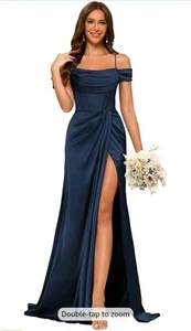 Abito da damigella blu navy taglia 12 lungo formale ballo matrimonio nuovo con etichette corsetto schiena - Foto 1 di 1