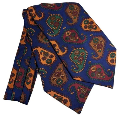 Serigrafía Azul Marino Grande Paisley Seda Ascot/Cravat (Hecho a Mano en Italia) Foto 1 de 4