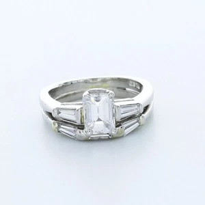 Platin Verlobungsring Set Vintage 1,80 Karat Smaragd Lab-Grown Diamant H VS1 - Bild 1 von 5