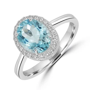 Anillo de oro blanco de 18 quilates con halo de diamantes de aguamarina... - Imagen 1 de 6