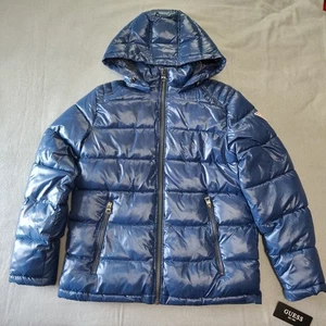 Guess Puffer Coat - Men's Medium - Navy - Removable Hood - Picture 1 of 7