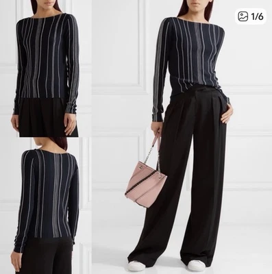 Top de manga larga Theory azul y blanco acanalado Hanskon. Grande Foto 1 de 4