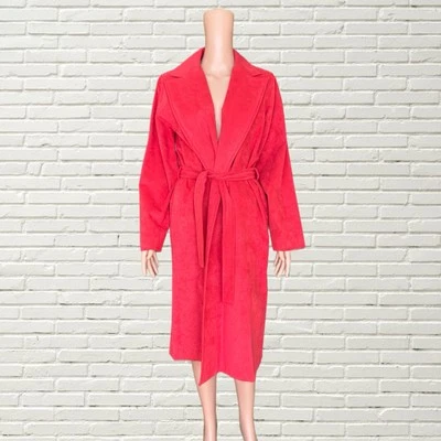 Vintage 70s Ultra Suede Trench Coat - Bright Pink Coral - Hippie - Image 1 of 4