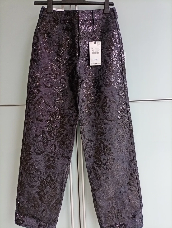 Zara   Jeans mit Pailletten Hose Gr. 34/36 Neu 59 E - Bild 1 von 4