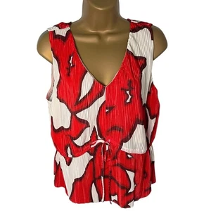 Nine West x Kohls Plisse Peplum V-Neck Tank Top Red Combo L - Picture 1 of 8