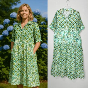 Dolma Kelly Dress Sz XL Boho Cottagecore Summer Patio Pockets Mix Print - Picture 1 of 12