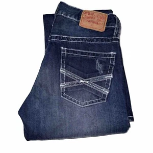 John B Stetson 1014 Rocker Boot Leg 31x34 Blue Jeans X Stitched Design - Picture 1 of 12