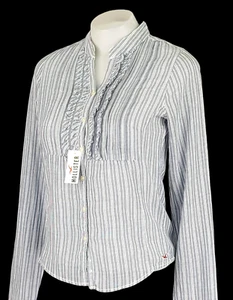 HOLLISTER By A&F Womans Blue Pleated L/S EVENING SHIRT Ruffled U/U/Soft - S -£69 - Picture 1 of 11