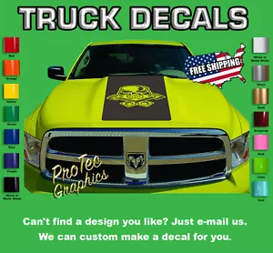 Hood Vinyl Decal Graphics Fits Dodge Ram T-362- Blackout (Skull/Pistons) - Picture 1 of 4