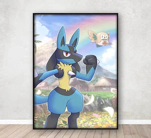 Póster de Pokémon Lucario dormitorio infantil estampado artístico de pared enmarcado A4 - Imagen 1 de 5