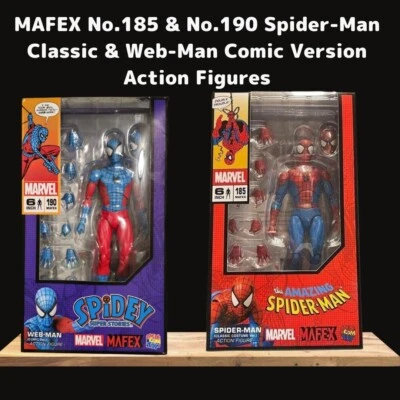 MAFEX No.185 & No.190 Spider-Man Classic & Web-Man Comic Version Action Figures - Image 1 of 4