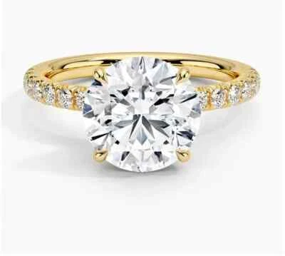 3 ct round lab grown solitaire accent ring real promise engagement wedding ring - Image 1 of 4