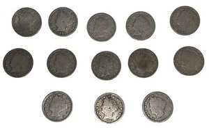 1900 Thru 1912 (P&D) Date Liberty Nickels Set di 13 monete sequenziali set buono - Foto 1 di 9