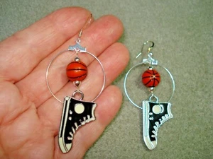 Team Spirit Basketball Bead Hightop Basketball Shoe Charm Hoop FAN Earrings - Picture 1 of 9
